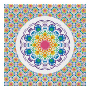 Maximalist Rainbow Floral Fountain Art Deco Fans Poster