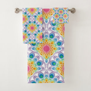Maximalist Rainbow Floral Fountain Art Deco Scales Bath Towel Set