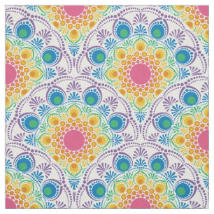 Maximalist Rainbow Floral Fountain Art Deco Scales Fabric