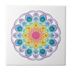 Maximalist Rainbow Floral Fountain Dot Mandala Tile