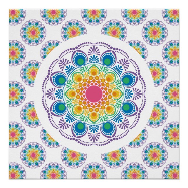 Maximalist Rainbow Floral Fountain Polka Dot Poster (Front)