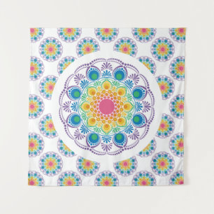 Maximalist Rainbow Floral Fountain Polka Dot Tapestry