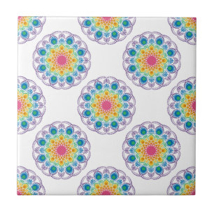Maximalist Rainbow Floral Fountain Polka Dot Tile