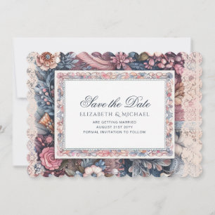Maximalist Save The Date Vintage Floral Scrapbook Invitation