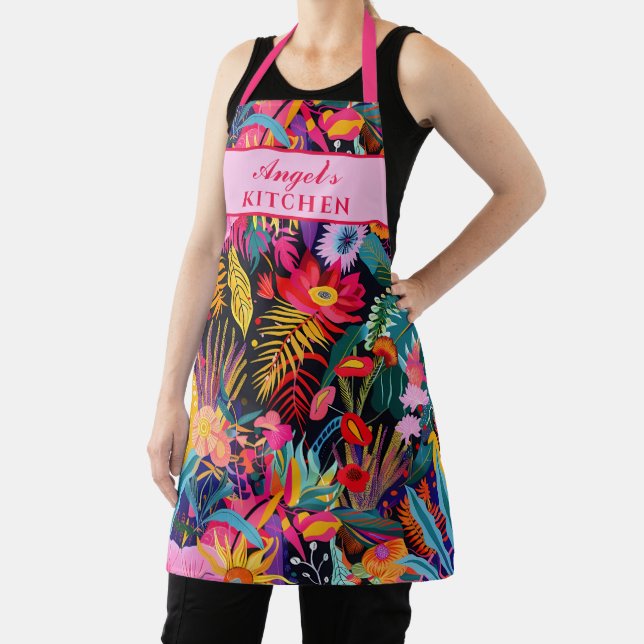 Maximalist Tropical Floral Jungle Apron (Insitu)