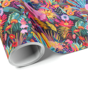 Maximalist Tropical Floral Wrapping Paper