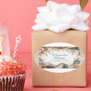 Maximalist Wedding Favour Gift Vintage Floral Oval Sticker