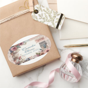 Maximalist Wedding Favour Gift Vintage Floral Oval Sticker