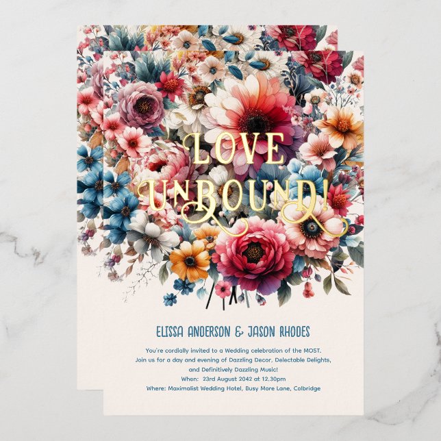 Maximalist Wedding Invitations Floral Theme GOLD (Front/Back)