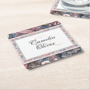 Maximalist Wedding Vintage Floral Decor Square Paper Coaster