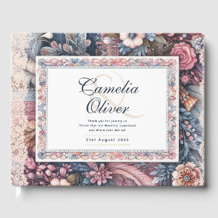 Maximalist Wedding Vintage Floral Navy  Guest Book