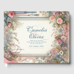 Maximalist Wedding Vintage Floral Teal Guest Book