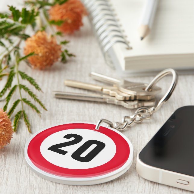 Maximum 20 mph speed limit traffic sign keychains (Front Right)