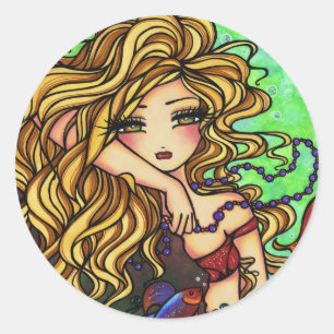 "Maxine" Mermaid Beta Fish Fantasy Fairy Art Classic Round Sticker