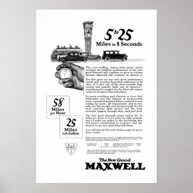 Maxwell Car 5 to 25 Made in New Castle, Indiana Poster (Front)