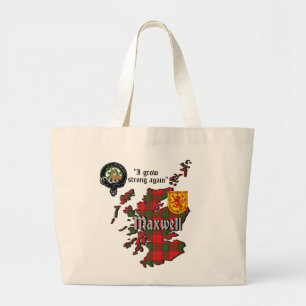 Maxwell Clan Badge  & Tartan Map of Scotland Large Large Tote Bag