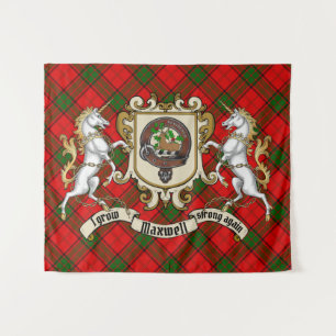 Maxwell Clan Badge & Unicorns w/Tartan  Tapestry