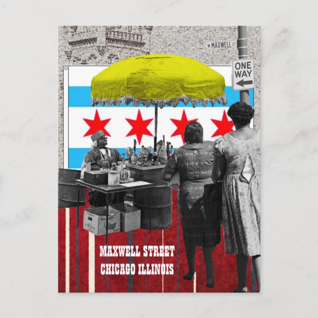 MAXWELL STREET CHICAGO ILLINOIS MIXED MEDIA ART  POSTCARD (Front)