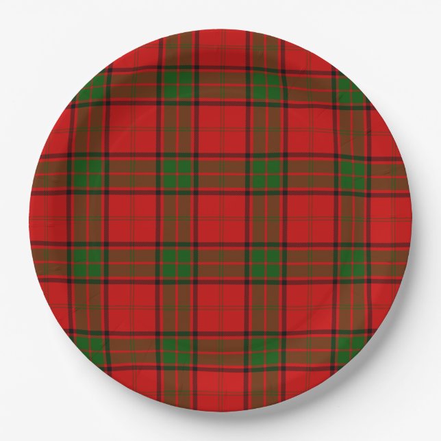 Maxwell tartan red green plaid paper plate (Front)
