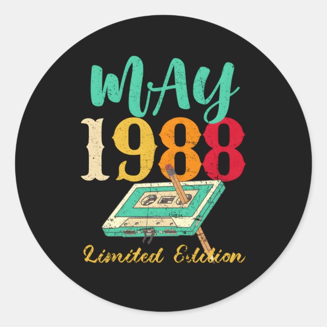 May 1988 Cassette Pencil 35Th Classic Round Sticker (Front)