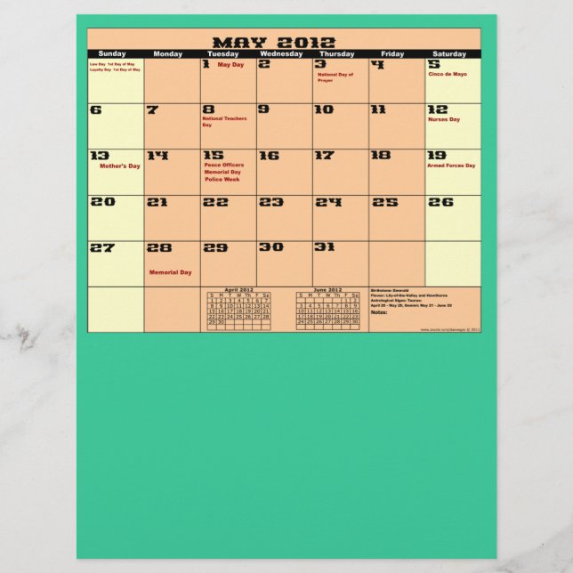 May. 2012 Calendar 13 Month Multipurpose Flyer. Flyer (Front)
