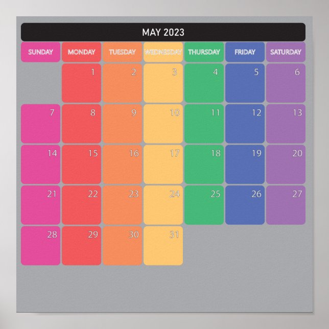 May 2023 planer calendar colour days poster (Front)