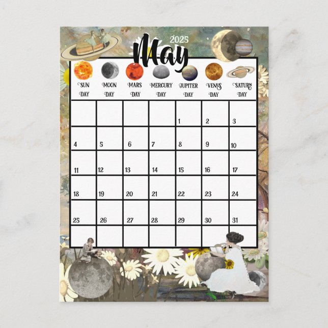 May 2025 Monthly Calendar Astrological Days   Postcard (Front)