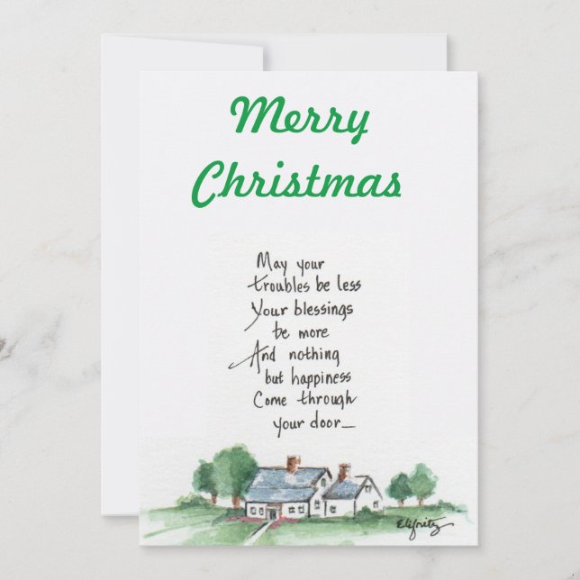 "May All Your Troubles be Less" House sketch text  Holiday Card (Front)