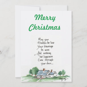"May All Your Troubles be Less" House sketch text  Holiday Card