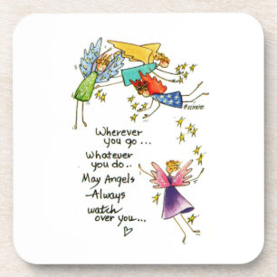 "May Angels Always Watch Over You" drawing Coaster