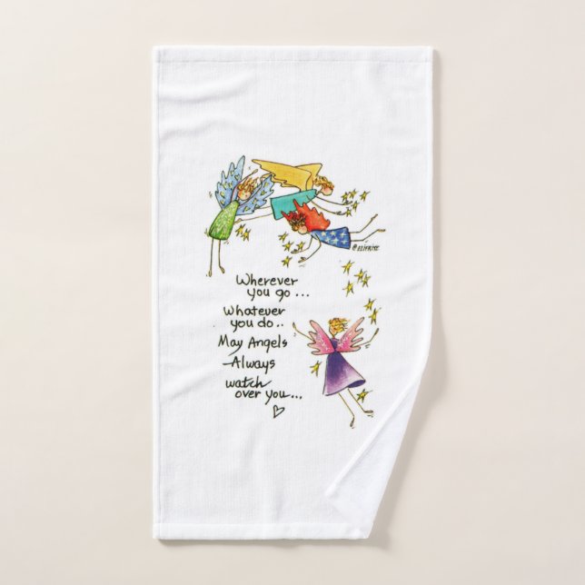 "May Angels Always Watch Over You" drawing Hand Towel (Hand Towel)