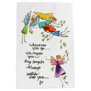 "May Angels Always Watch Over You" drawing Medium Gift Bag
