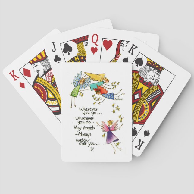 "May Angels Always Watch Over You" drawing  Playing Cards (Back)