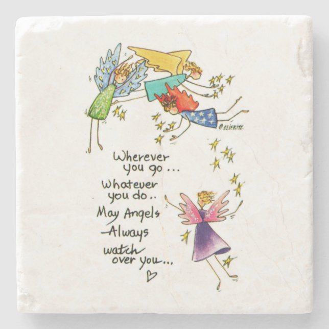 "May Angels Always Watch Over You" poem  Stone Coaster (Front)