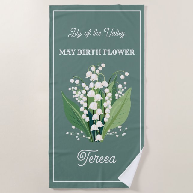 May Birth Flower Custom Name Beach Towel  (Front)