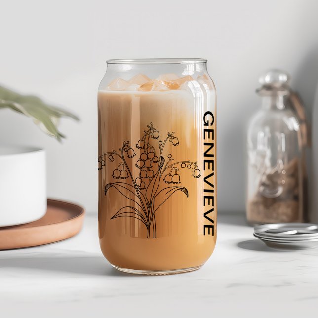 May Birth Flower Lily of the Valley with Name Can Glass (Creator Uploaded)