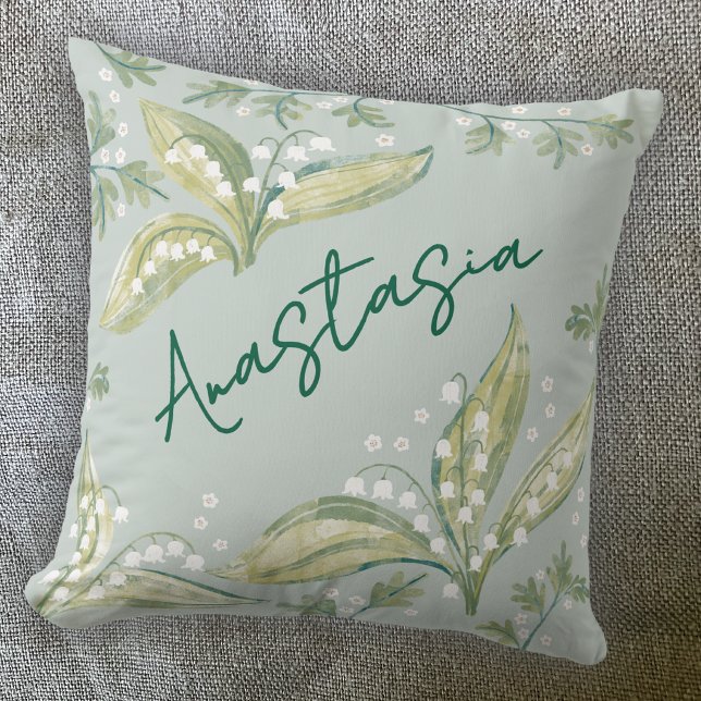 May Birth Month Daffodil Personalised Cushion (May birthday personalized custom name birth month flower lily of the valley hawthorn throw pillow)