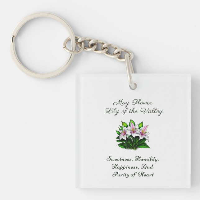 May Birth Month Flower Lily of the Valley Floral Key Ring (Front)