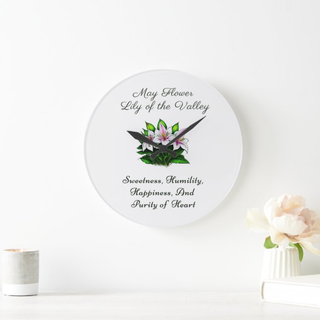 May Birth Month Flower Lily of the Valley Floral Large Clock (Home)