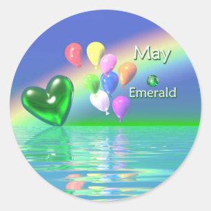 May Birthday Emerald Heart Classic Round Sticker