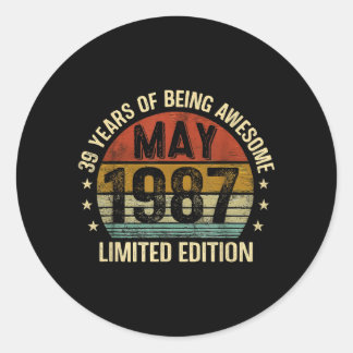 May Birthday Est 1987 Limited Edition Vintage 39th Classic Round Sticker