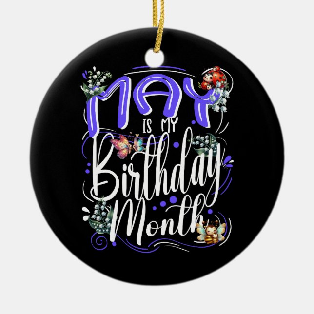 May Birthday Month, Lily of the Valley Flower Ceramic Tree Decoration (Front)
