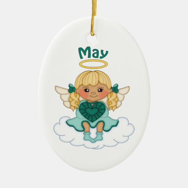 May Birthstone Angel Blonde Ceramic Tree Decoration (Front)