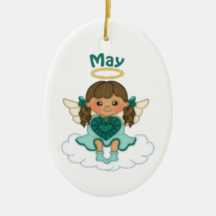 May Birthstone Angel Brunette Ceramic Tree Decoration