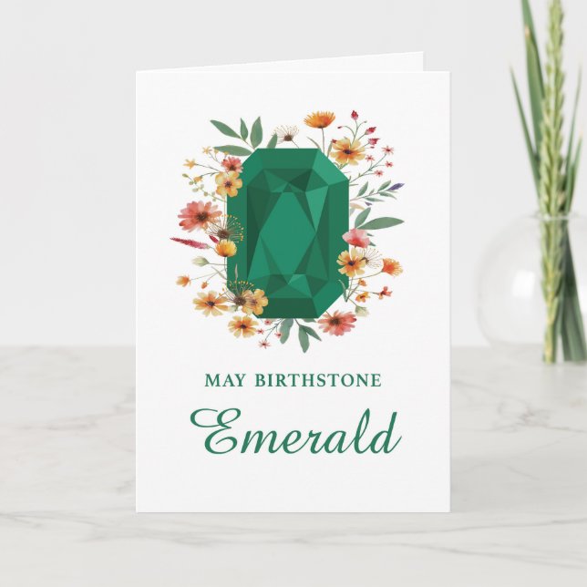 May Birthstone Emerald Birthday With Wildflowers Card (Front)