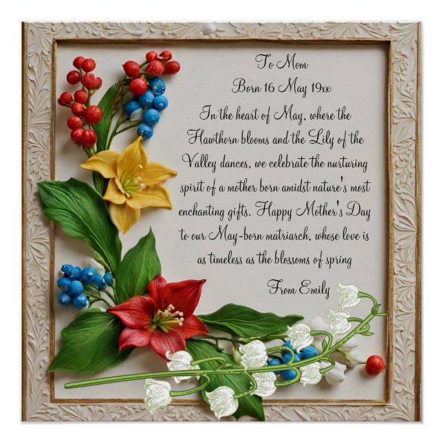 May Blossoms Hawthorn and Lily of the Valley Poster (Front)