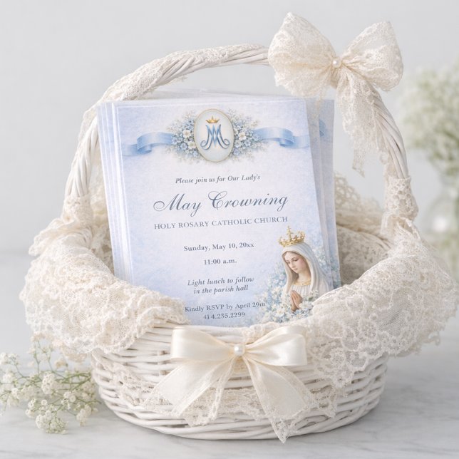 May Crowning Blessed Mary Blue Floral Invitation (Creator Uploaded)