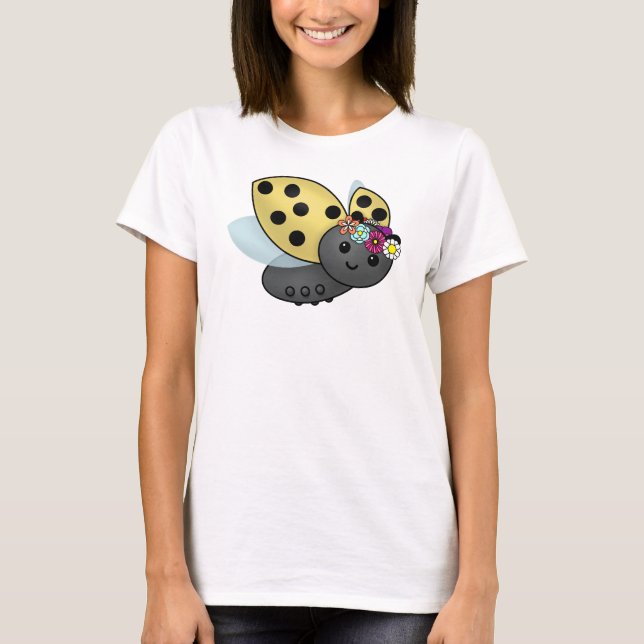 May Day Ladybug with Flower Chain headband T-Shirt (Front)