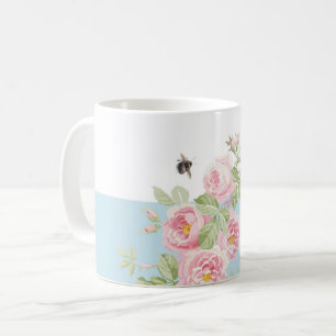 May Day Summer Roses Aqua Stripe Coffee Mug
