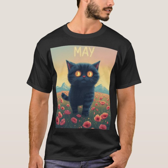 May Dreamwalk – Giant Cat in the Poppy Field T-Shirt (Front)
